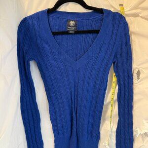 American Eagle Cable Knit V Neck Sweater Womens Small Blue Fitted
